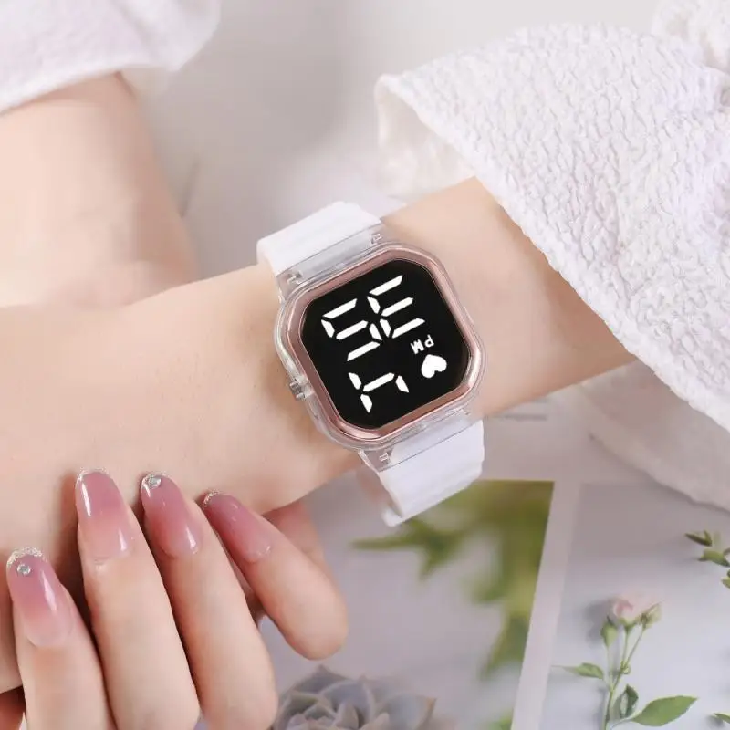 

Ladies Watch Multicolor Transparent Case Silicone Strap Simple Ultra-thin Double Row White Touch Screen Led Electronic Watch