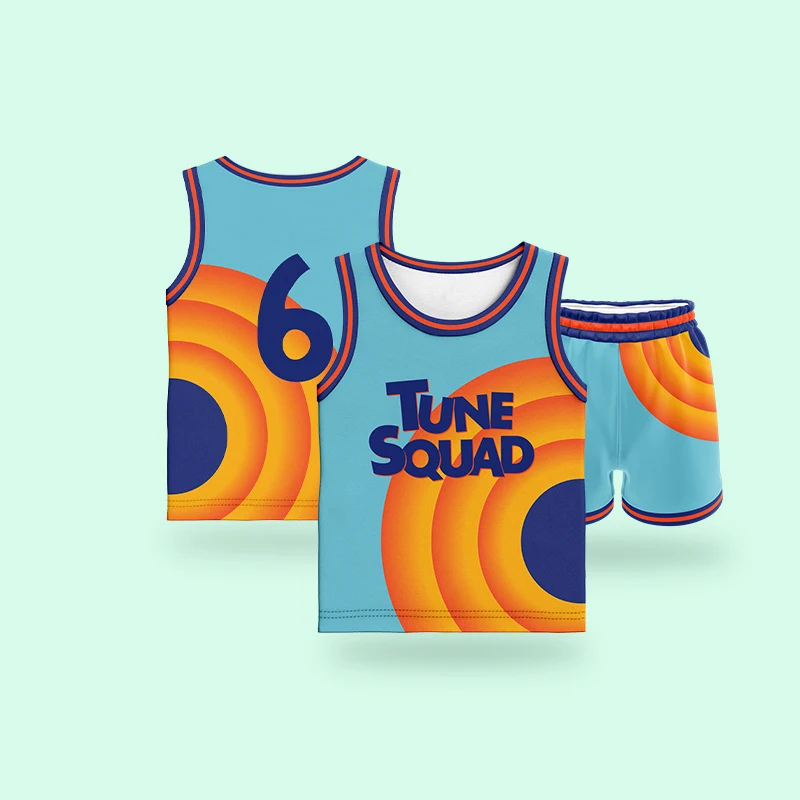 

Kids Basketball Jerseys Boys Full Sublimation Space Jam 2 Customizable Name Logo Tune Squad Printed Fitness Quick Dry Tracksuits