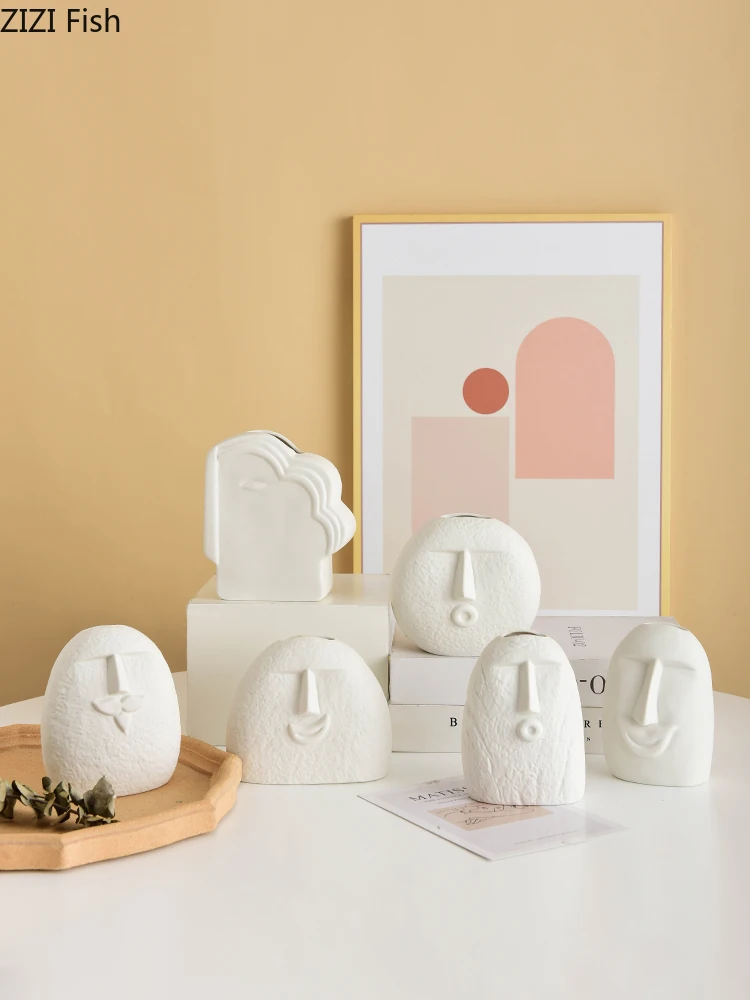 Creative face ceramic vase Abstract art human head Flower Arrangement Hydroponics Cartoons Home Decoration | Дом и сад