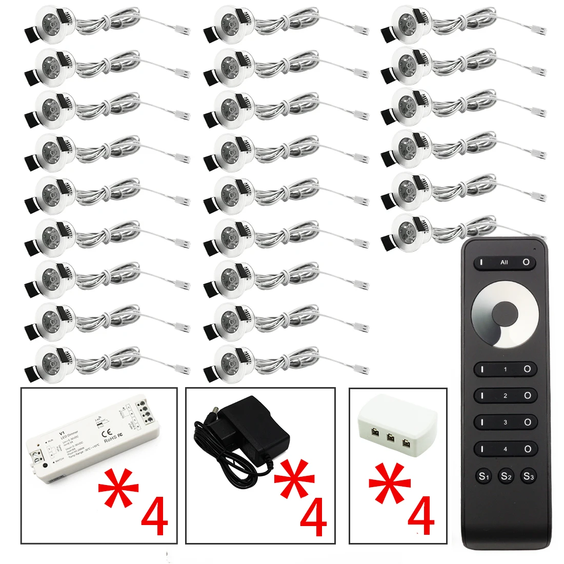 Silvery X24 Four Way Светодиодный IARY 12V Мини светодиодный прожектор светодиодный светильник с регулируемой яркостью, 24 ламп четыре Управление памяти пульт дистанционного управления может быть установлен драйвер 6/12 Настенные светильники один Управление; - Испускаемый цвет: Silvery X24 Four Way