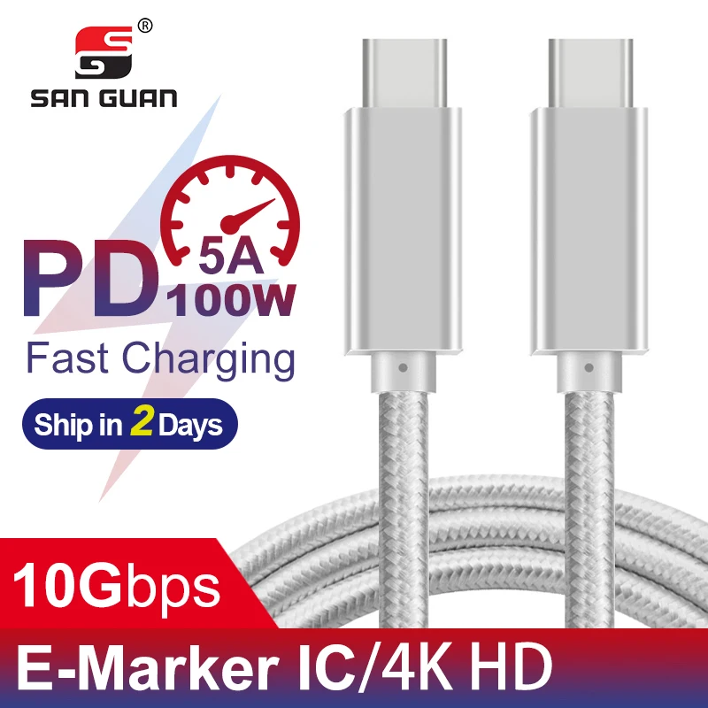 USB 3.1 Gen2 кабель PD 100 Вт 20 A Быстрая зарядка Type C 3 1 к для Mac Pro совместимый с ноутбуками