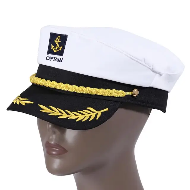 Adult Yacht Boat Ship Sailor Captain Costume Hat Cap Navy Marine Admiral Embroidered Captain Hat (White) 2