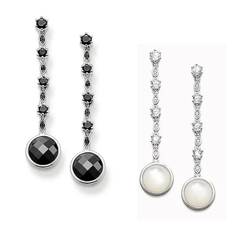 Женские длинные серьги-подвески со звездами из серебра 925 пробы с перламутром и