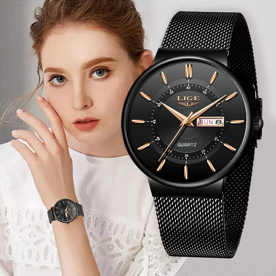 Enlarge Women Watches LIGE Top Brand Luxury Waterproof Ultra Thin Date Clock Steel Strap Casual Quartz Watch Women Sport Wrist Watch+Box