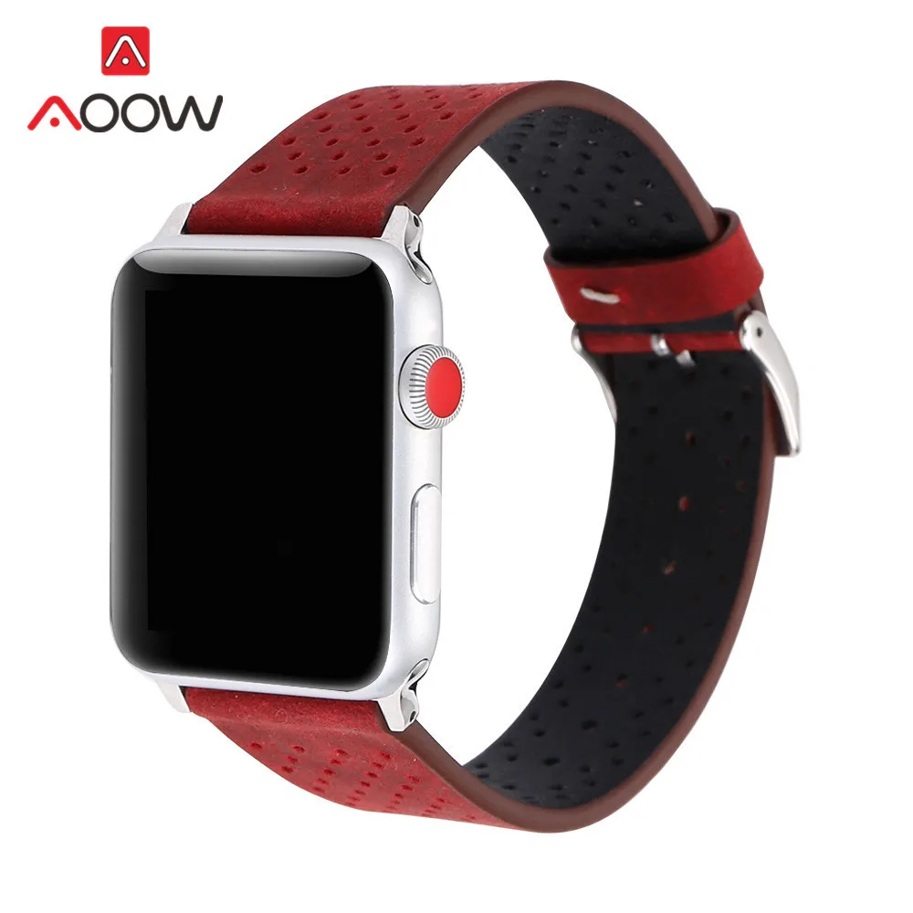Ремешок для часов из натуральной кожи для Apple Watch, 38 мм, 42 мм, дышащий ремешок для мужчин и женщин, ремешок для iwatch 1, 2, 3, 4