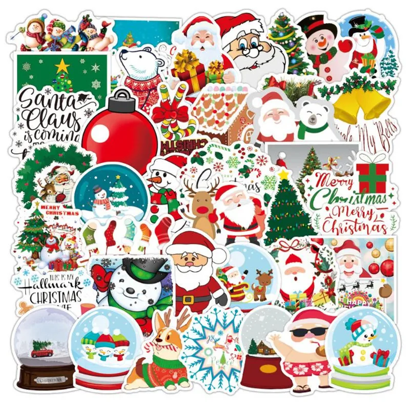 

10/30/50PCS Holiday Supplies Christmas Graffiti Stickers Laptop Skateboard Guitar Waterproof Stickers Decorative Toys Wholesale