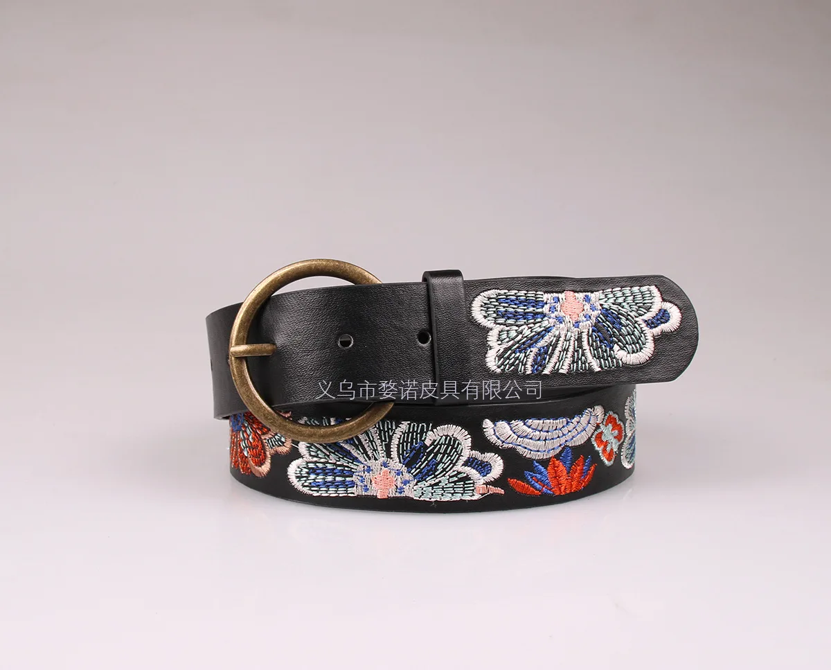 2021 женские кожаные ремни с цветочной вышивкой в стиле ретро принтом бабочки для