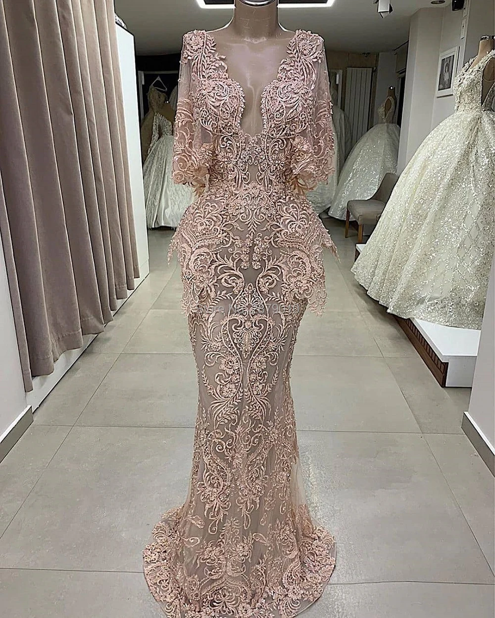 Элегантное Вечернее Платье-Русалка с V-образным вырезом платье до пола рукавами