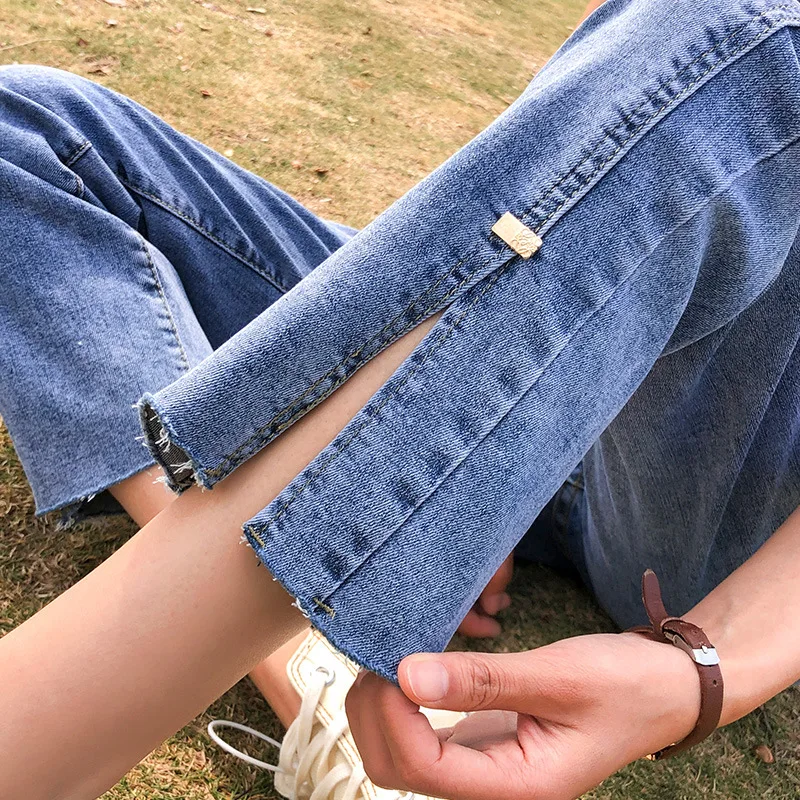

Summer Jeans Pants for Women 2021 High Waist Casual Straight Jeans All Match Calf Length Denim Trousers with Slit Vaqueros Mujer