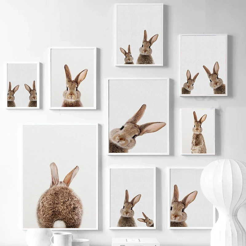 Постер "Милые картины кроликов для детской комнаты" с изображением кроликов-печатей на холсте. Декоративное изображение для стены в стиле унисекс для гостиной комнаты.
