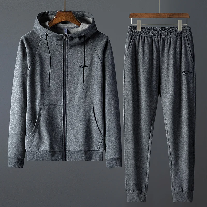 Мужской спортивный костюм однотонный с длинными рукавами и штанами набор