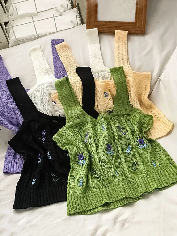 

Женский короткий топ без рукавов Y2K, милый трикотажный топ на бретелях в Корейском стиле, летний сезон 2022