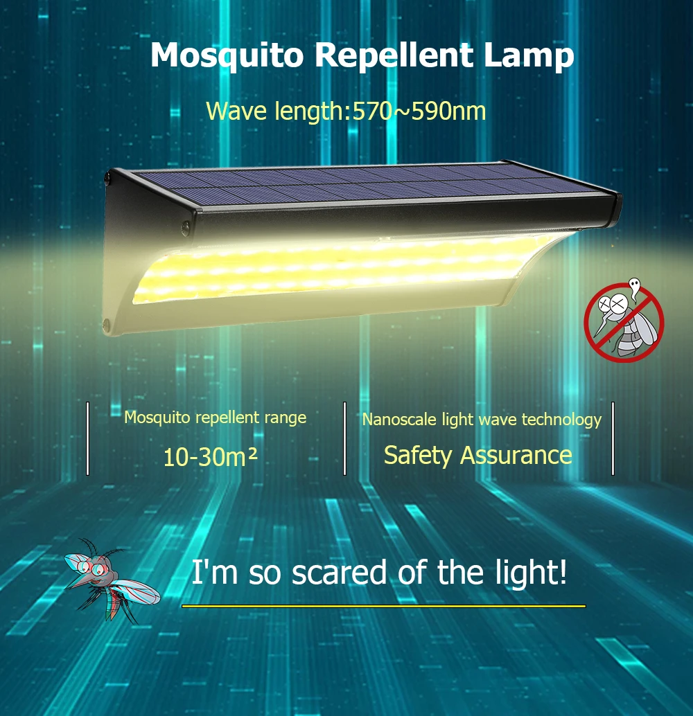 Солнечный светильник для отпугивания комаров настенный Водонепроницаемый IP65