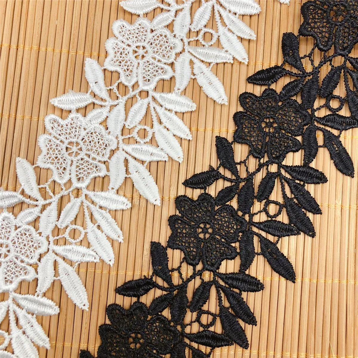 

Rose Flower Leaves Embroidered Lace Fabric Trim Ribbon Wedding Dress DIY Sewing