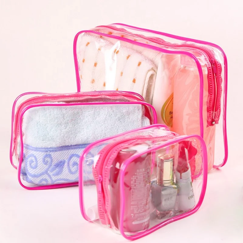 

Rantion 3pcs/set Clear Travel Storage Bag PVC Cosmetic Makeup Organizer Transparent Waterproof Toiletry Bags for Women Ladies