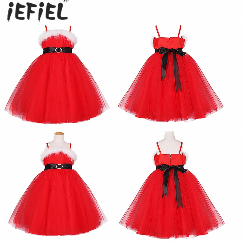 

Winter Christmas Dress for Girls Red Formal Christmas Tulle Party Princess Dress Kid Carnival Santa New Year Cosplay Costume