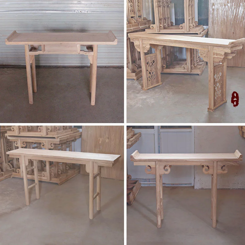 

GY Old Elm Classical Solid Wood a Long Narrow Table White Stubble Blank Strips Several Flowers Altar Incense Burner Table