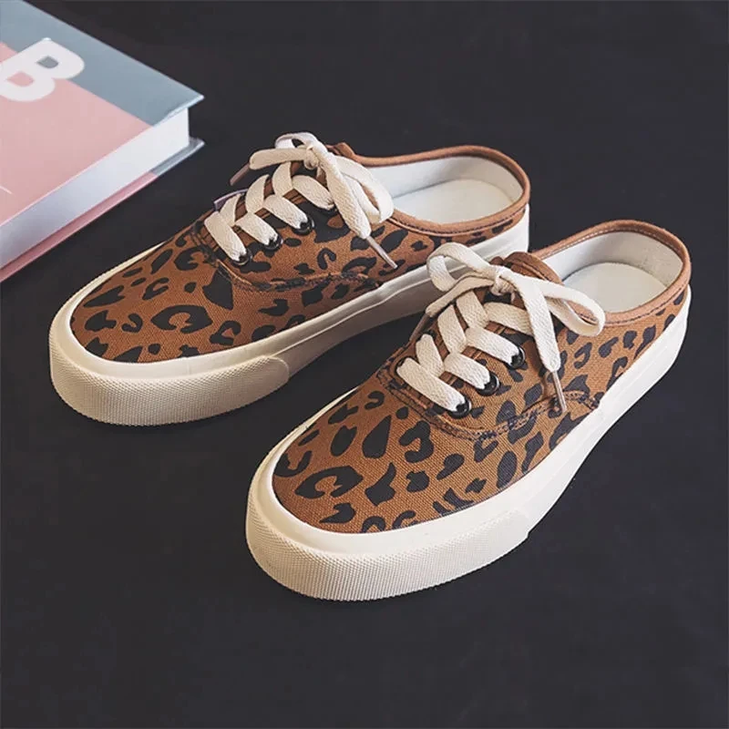 

Women Casual Shoes Fashion Leopard Slippers Breathable Comfort Outdoor Walking Lace Up Flat Shoes Women Sneakers Tenis Feminino