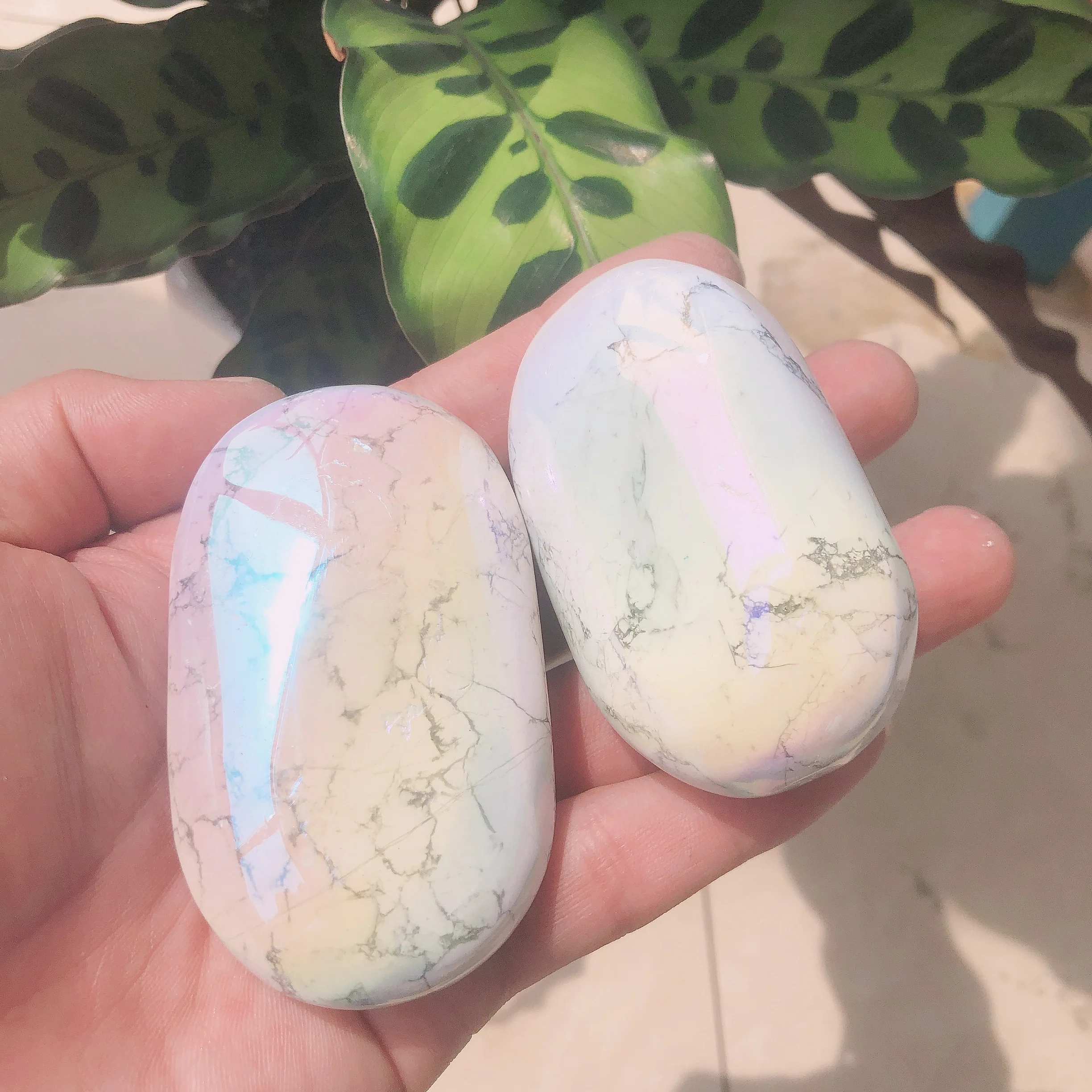 

120-150g Aura Natural jade chakra palm stone white howlite mineral polishing slices tumbled figurine spiritual Reiki Healing 4.7