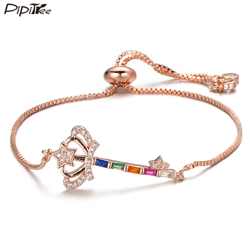 Женский браслет-брелок Pipitree с звездами и короной розовое золото цепочка-слайдер