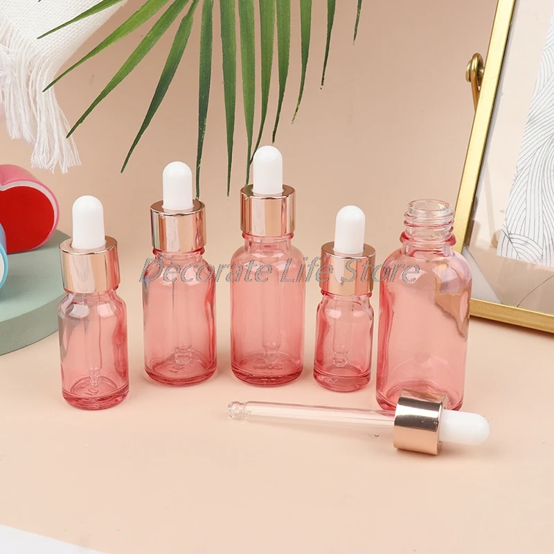 

5Ml 10Ml 15Ml 20Ml 30Ml Rose Gold Cherry Blossom Pink Empty Glass Pipette Bottles For Essential Oils Perfume