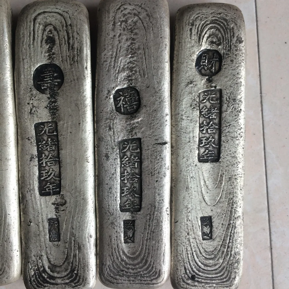 5pcs antique China silver bullion&quotFU XI CAI LU SHOU&quotsilver ingot bar collection home decoration metal crafts - купить по
