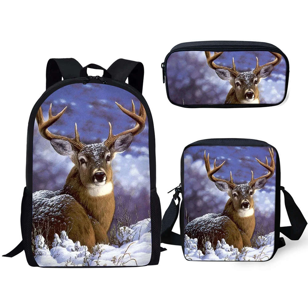 HaoYun Children 3PCs Set Backpack Fantasy Deer Pattern School Bags Cartoon Animal Painting Students Backpack/Flaps Bags/Pen Bags