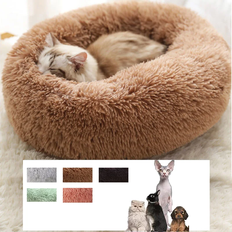 

2021 Thick cutton round dog bed super soft long plush pet cat mat for dogs nest Cushion Bed winter warm pets sofa Dog Kennel