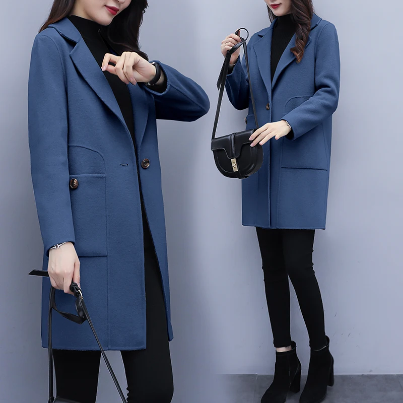

Long Wool Warm Coat Women Button Solid Woman Black Long Coats 2018 Winter Thicken Warm Windproof Overcoats Fashion Female Blends