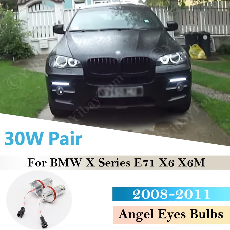 30W çift LED işaretleyici BMW X serisi E71 X6 X6M far melek gözler ampul araba ışıkları aksesuarları 6000K 2008 2009 2010 2011 E70