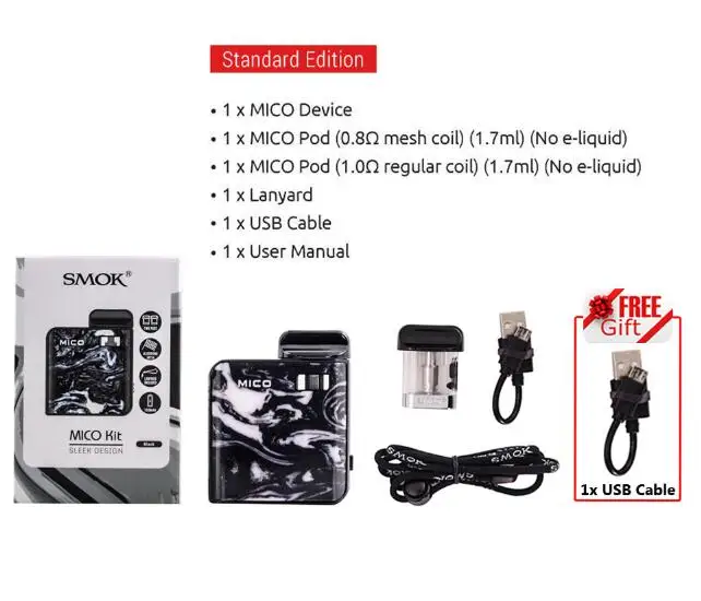 Black 1 Gift Распродажа! комплект SMOK Mico, электронная сигарета, аккумулятор 700 мАч, электронная сигарета, анти-протекающая сигарета, картридж, катушка VS NORD RPM40 - Цвет: Black 1 Gift