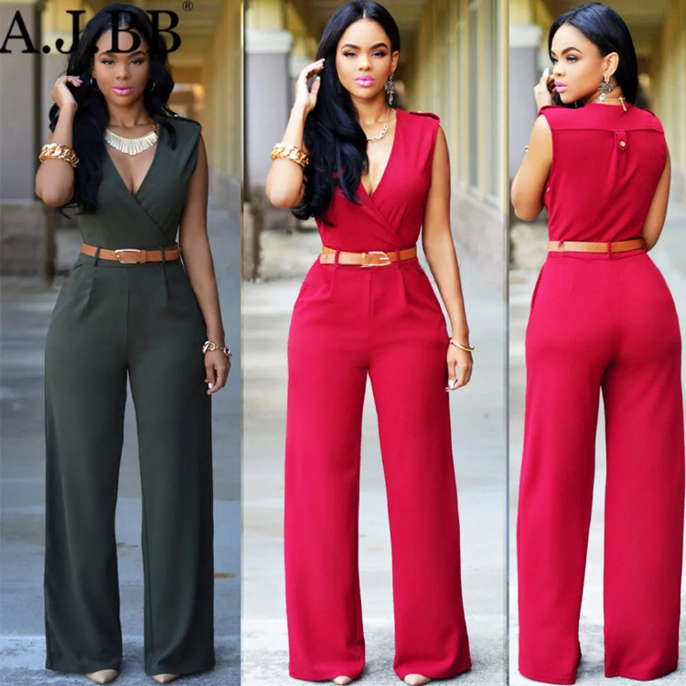 

New casual solid color party Jumpsuit summer fashion deep V-neck sleeveless women's Vest pants