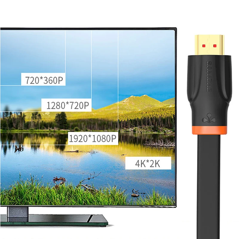 SAMZHE 4K плоский кабель HDMI позолоченный разъем 2 0 для подключения ноутбука к