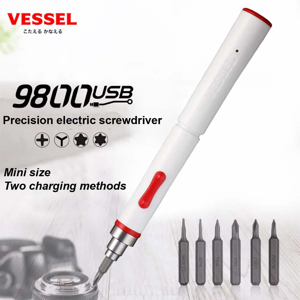 Vessel 9800USB-C Precision Electric Screwdriver Rechargeable with 6 Screwdriver Bits for Repairing Mobile Phone Watch Glasses