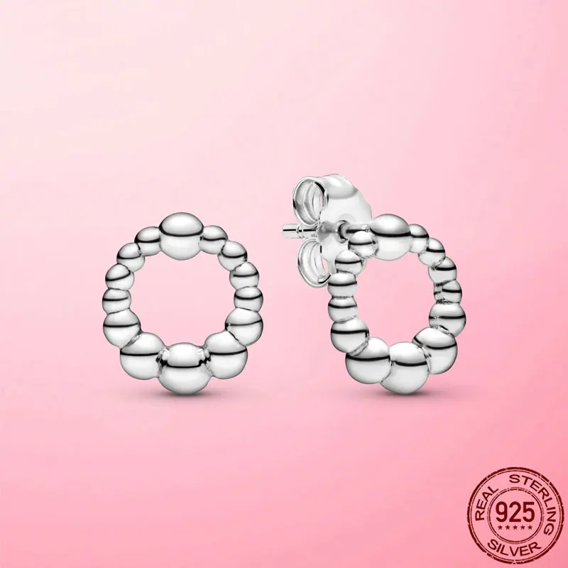 

Female Fashion 925 Sterling Silver Beaded Circle Stud Earrings For Women Silver S925 Fine Jewelry Gift For Girlfriend Wife Party