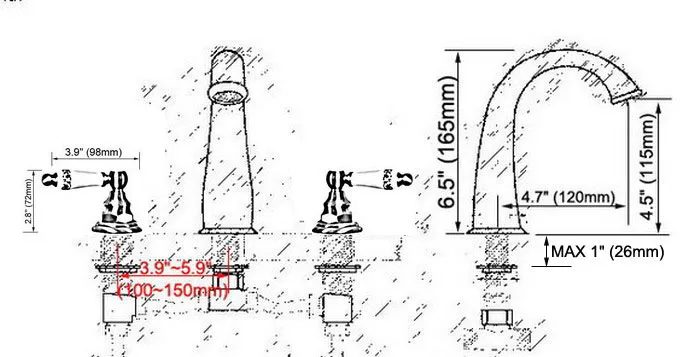Винтажный античный латунный смеситель man079 для ванной комнаты с двумя ручками и 3