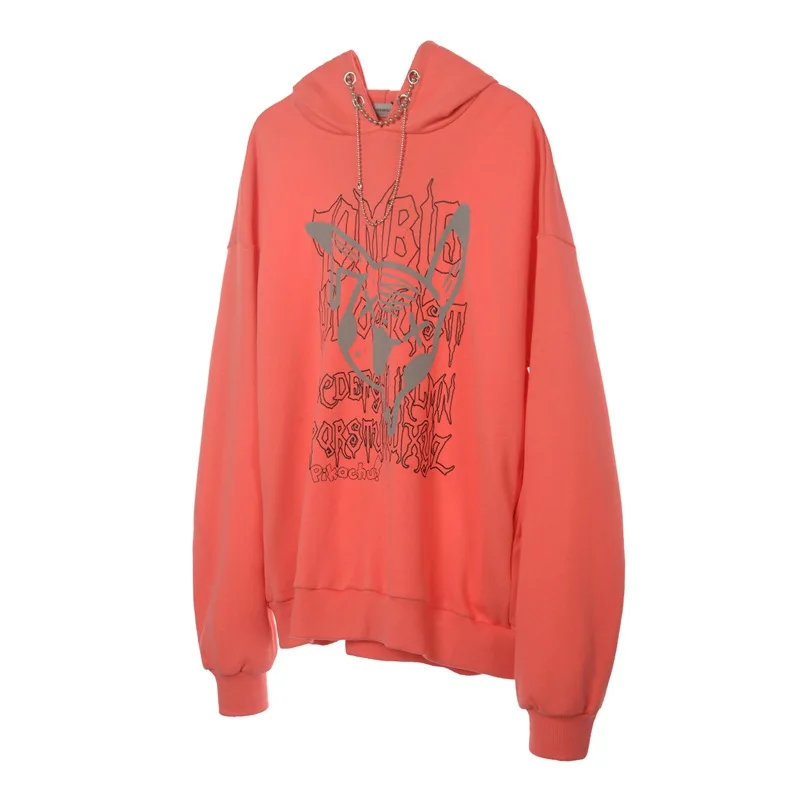 

Hip Hop Streetwear Cartoon 3M Reflective Print Hooded Sweatshirts Boys and Girls Students Fashion Casual Loose Hoodies Pullover