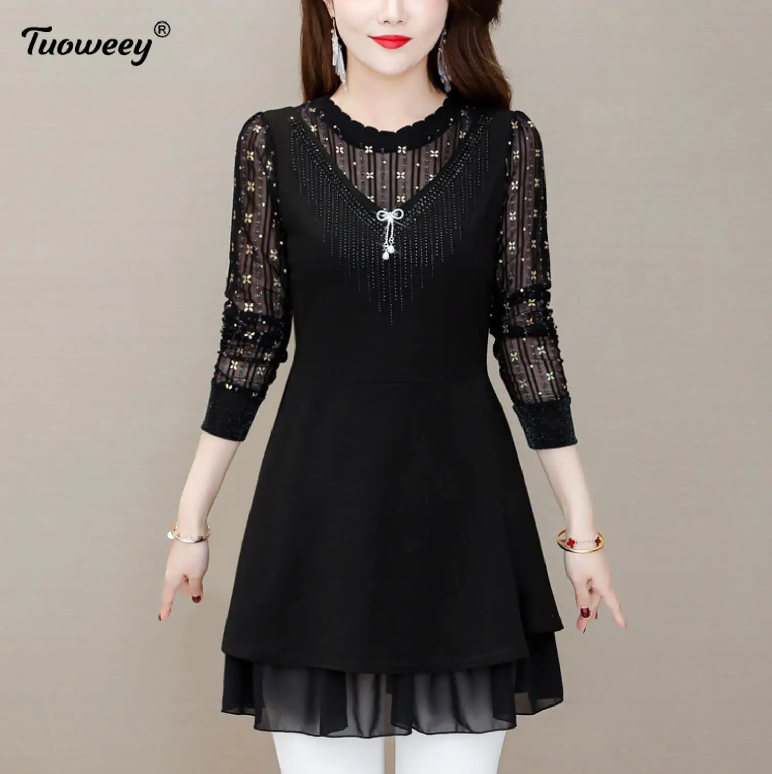 

New Long Sleeve elegant o neck Blouse Women Tops Casual Slim long Sleeve Pullover hollow out Shirt Clothes Camisas Mujer