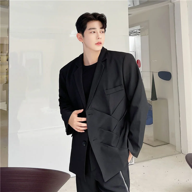 

Men's Wear Koean Casual Three-dimensional Cutting Suit Coat For Male 2021 Autumn New Loose Simple Long Sleeve Blazers For Male
