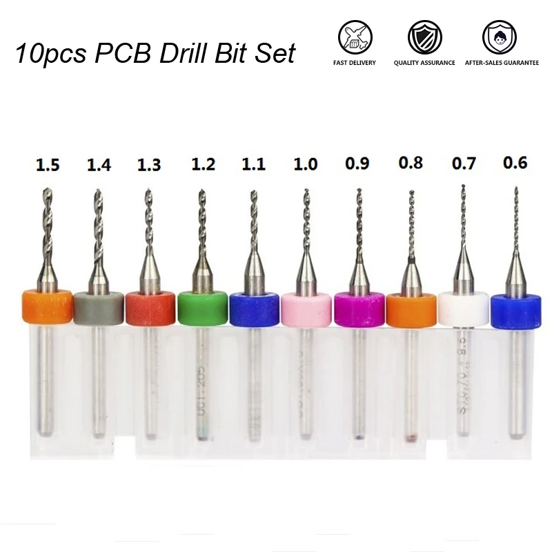 

10pcs 0.6mm-1.5mm Tungsten Steel Carbide PCB Drill Bits Print Mini Circuit Board Drill Bit Set Spiral Twist for CNC Machine