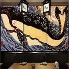 Обои укиё-э в японском стиле ретро с изображением больших рыбок и океанских волн, промышленный декор, фон для суши, ресторана, настенные 3D-обои