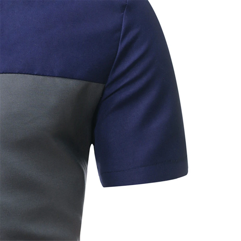 

Vintage Shirt Men Short Sleeve Summer Contract Color Patchwork Business Dress Shirts Lapels Classic T-shirts Stretch Soft Shirts