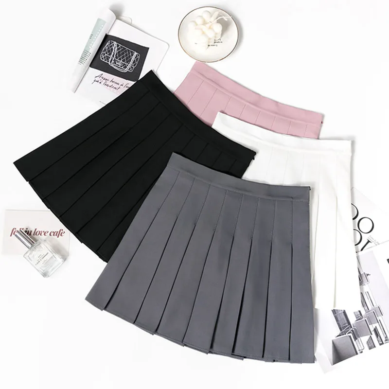 

LJSXLS Spring High Waist Black Pleated Skirts Women 2021 Korean Style Summer New Mini Cute School Girls Sexy Skirt With Zipper