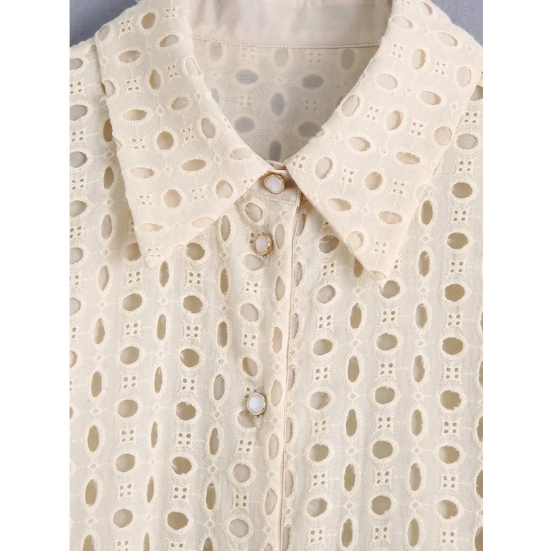 

Za New Women Lace Embroidery Dress Long Sleeve Laple Loose Straight Skirt Female Holiday Long Dress XITIMEAO