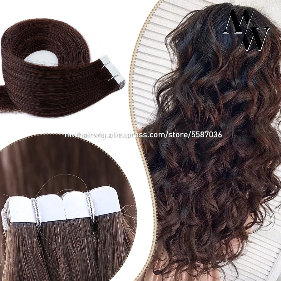 

MW Invisible Mini Tape In Human Hair Natural Straight Machine Remy Skin Weft Adhesive Black Brown Hair Extensions 12"-24" 40PCS