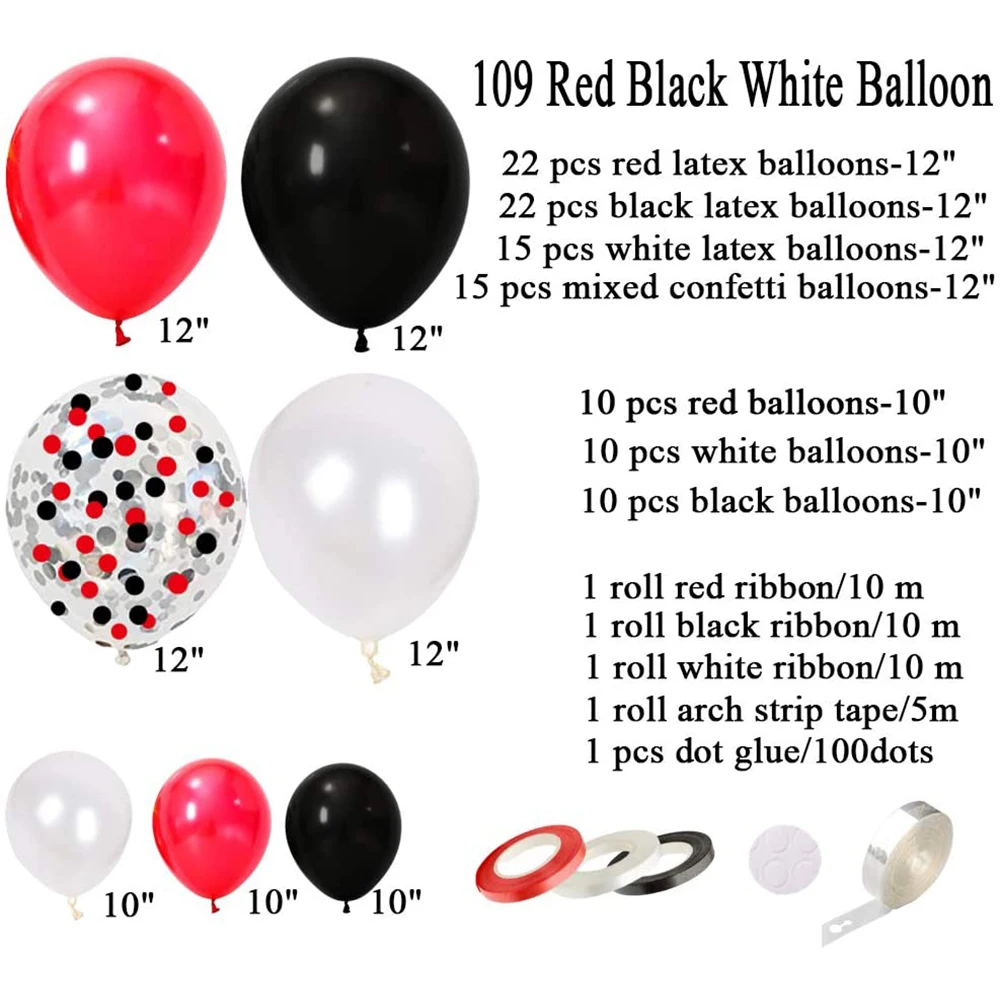 109 unids/lote circo globos de cumplea&ntilde;os arco set de guirnaldas negro rojo blanco globos confeti globos, decoraci&oacute;n fiesta de cumplea&ntilde;os-1