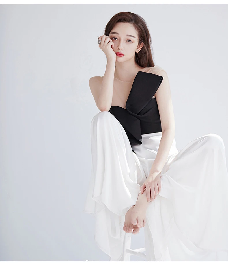 

Simple Elegant Evening Dress Women 2021 Spring/Summer Sexy Tube Top Jumpsuit Banquet Party Ladies Annual Meeting Wide Leg Pants
