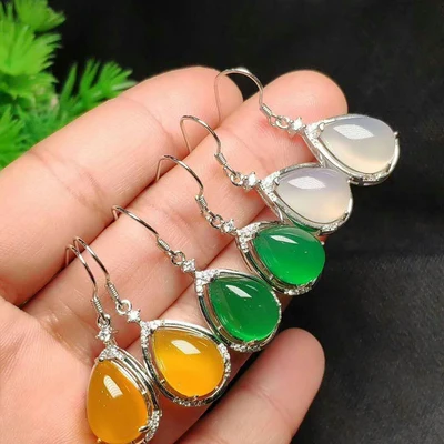 Женские короткие серьги из серебра s925 пробы с красным зеленым