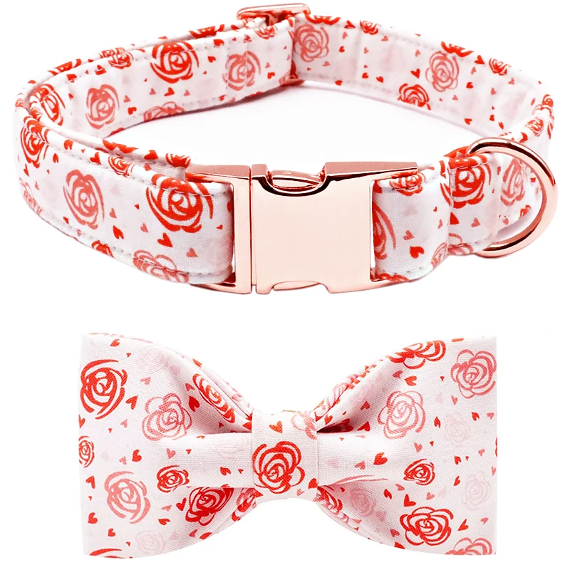 

Unique Style Paws Valentine Rose Heart Dog Collar with Bow Tie Pet Dog Collar for Large Medium Small Dog