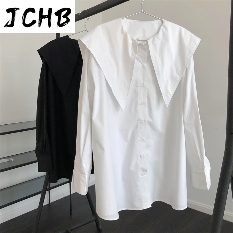 

JCHB 2021 New Spring And Summer Fashion Casual Navy Collar Silhouette Shirt Loose Thin Versatile Long Sleeve Shirt Women SH143